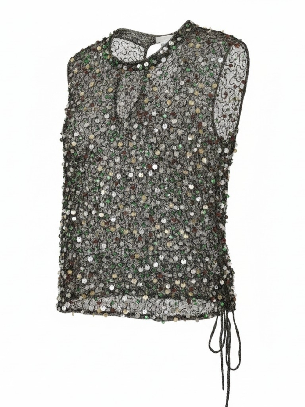 Dries Van Noten Sequin Embellished Mesh Sleeveless Top - Multicolor